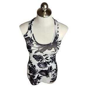 Lululemon Cool Racerback Tank Top Womens 6 Brisk Bloom‎ Black White